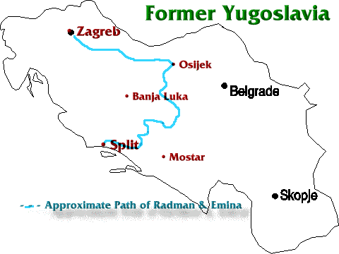 Map showing route of Radman and Emina